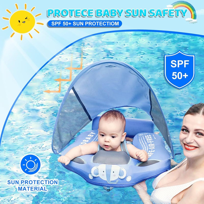 28°C Mambobaby Baby Swim Float with Canopy & Tail Infant Pool Float Non-Inflatable Toddler Swim Float with Skin-Friendly Material for 3-24 Months Baby Boys Grils Elephant Blue - Image 3